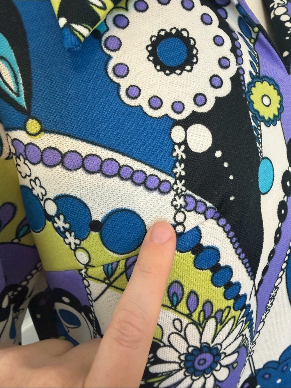 Vintage Leslie Pomer Retro Floral Mod Shift Dress in Blue, Purple & Green - Picture 7 of 9